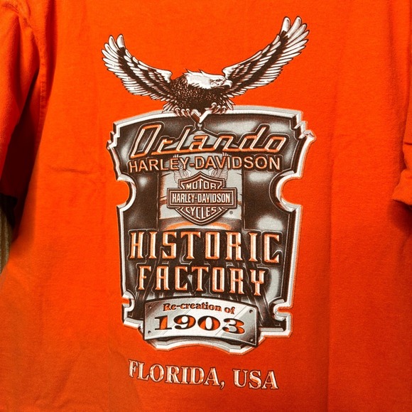 Vintage Harley Davidson Orlando Historic Factory Orange Graphic Pocket T Shirt L - Picture 3 of 8